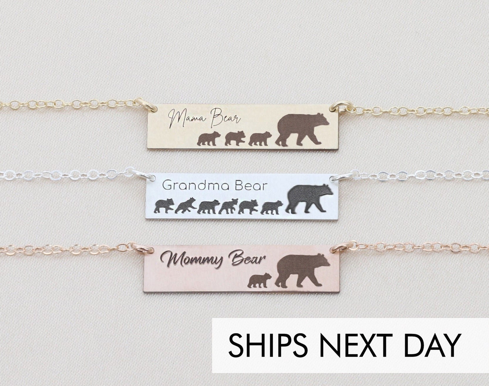 Mama Bear Bar Necklace Cute Mom Gift 