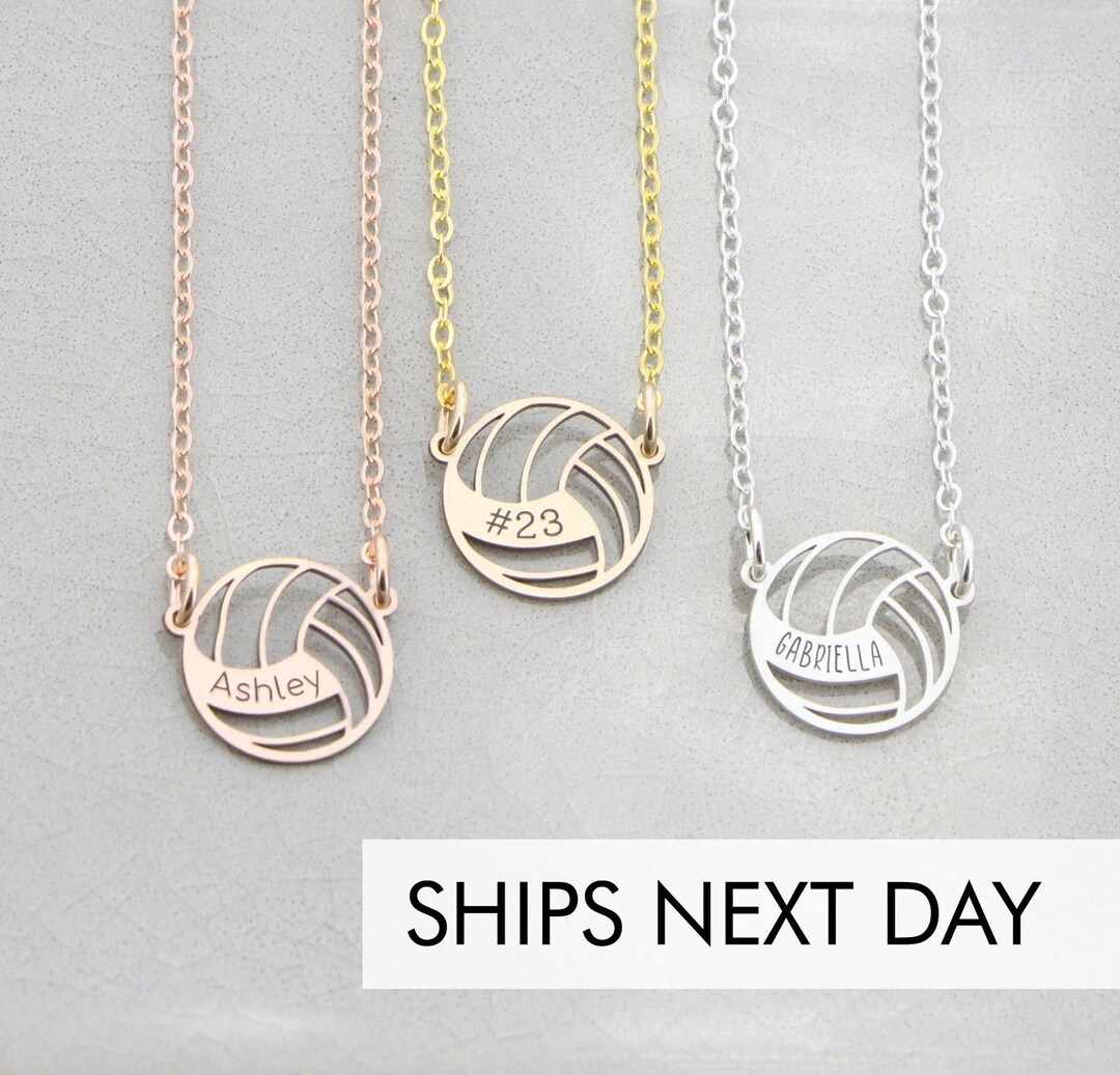 14k White Gold Personalized Volleyball Pendant - Custom Name & Number Charm, Beach Volleyball Jewelry Gift - View #2