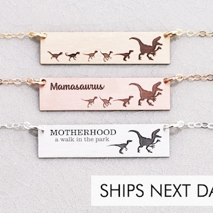 Raptor Mom Necklace Mama Dinosaur Bar Cute Grandparents Gift Dino Baby Jewelry Favorite Mamasaurus Keepsake Prehistoric Pendant image 1