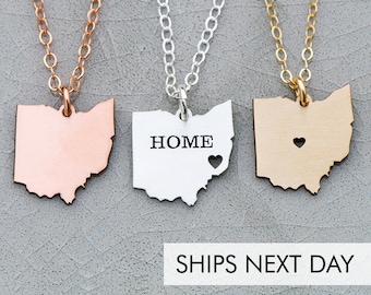 Ohio Gift State Necklace • Ohio Charm State Jewelry • College Student Graduate Rose Gold State Silver Sterling Custom Location • Friend Gift