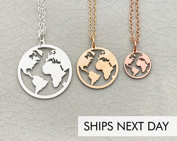 World Map Necklace •  Globetrotter Necklace Graduation •  • World Travel •  Foreign Exchange Student Jewelry World Circle Wanderlust Gift