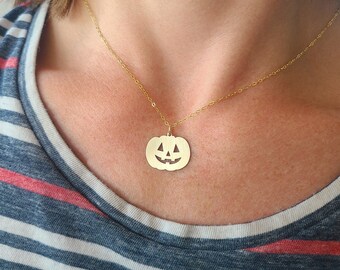 Jack-o-Lantern Halloween Necklace Pumpkin Necklace Spooky Scary Halloween Lover Jewelry October Gift Sterling Silver 14K Gold Fill