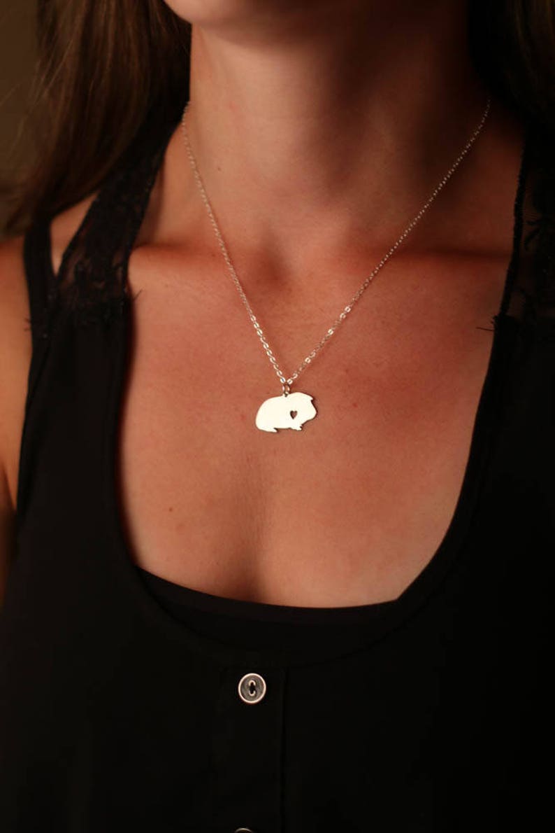 Guinea Pig Necklace Sterling Silver Pet Guinea Pig Gift Personalized Animal Charm Cute Girls Gift Piggie Jewelry Animal Pendant Cavy image 2