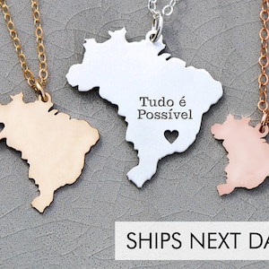 Brazil Necklace Country Brazil Jewelry South America Necklace Engraved Personalized Location Jewelry Vacation Gift Travel Coordinate image 1