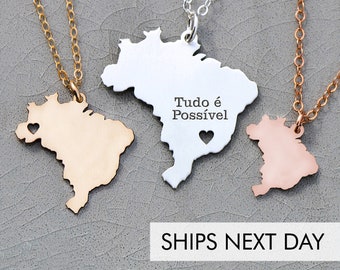 Brazil Necklace Country •  Brazil Jewelry South America Necklace Engraved Personalized Location Jewelry Vacation Gift Travel Coordinate