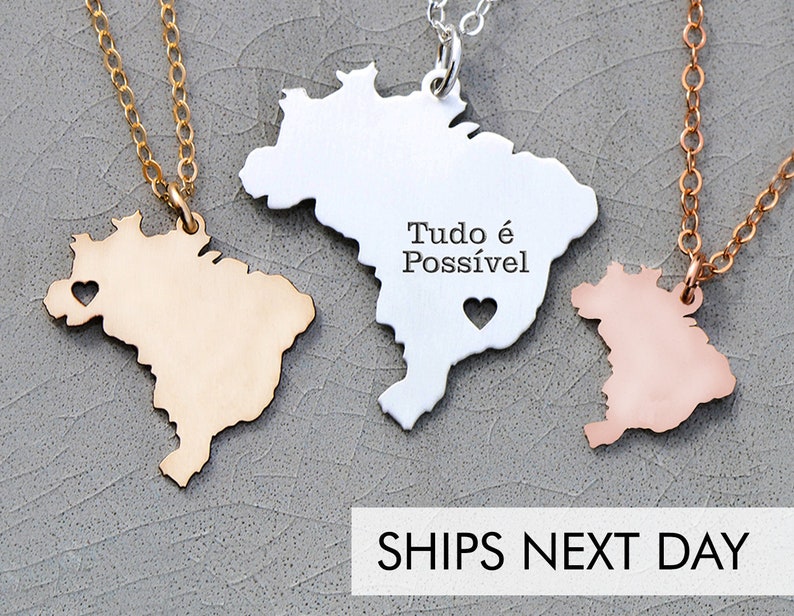 Brazil Necklace Country Brazil Jewelry South America Necklace Engraved Personalized Location Jewelry Vacation Gift Travel Coordinate image 1