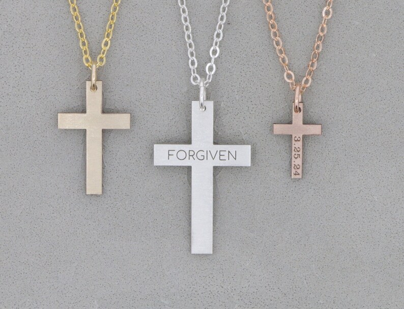 Custom Cross Necklace Personalized Christian Jesus Gift Religious Easter Jewelry Sterling Silver 14K Gold Filled Charm Pastor Gift image 1