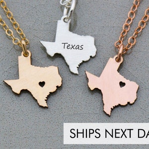 Texas Necklace State Texas •  Jewelry Graduation Present Personalized Hometown •  Going Away Gift Custom Texas Gift Personalized State Gift