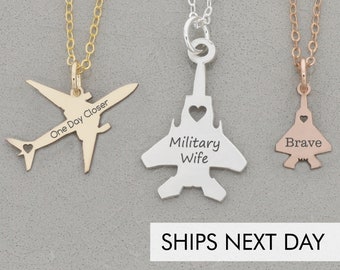 Military Gift Airplane Necklace   Sterling Silver Airplane Charm Plane Air Force Gift Deployment Gift Armed Forces Airplane Pendant