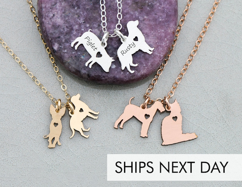 Pets Necklace Dog Charm Cat Pet Family Two Pet Gift Dog Gold Etsy