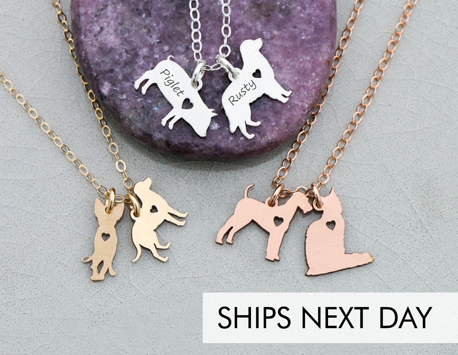 Pets Necklace Dog Charm Cat Pet Family Two Pet Gift Dog Gold Etsy