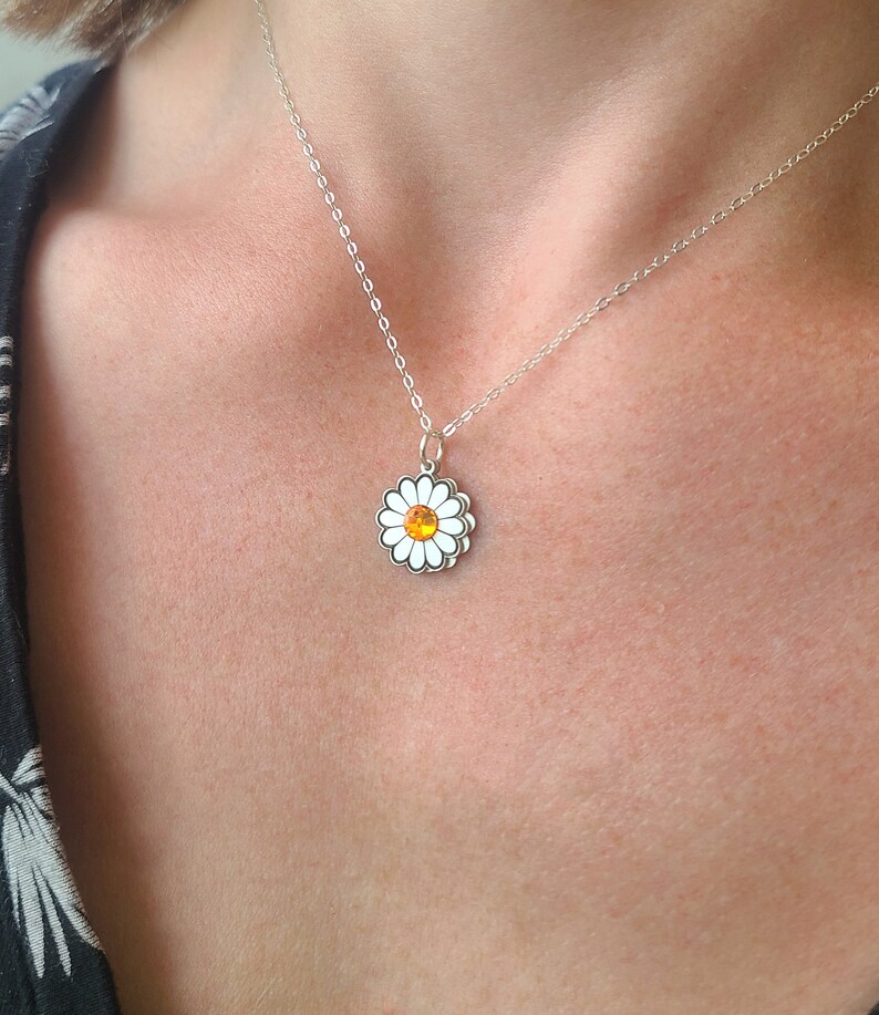 Daisy Necklace with Secret Message Life Mantra Quote Sunflower Charm Sterling Silver Rainbow Crystal Summer Jewelry Friendship Gift image 1