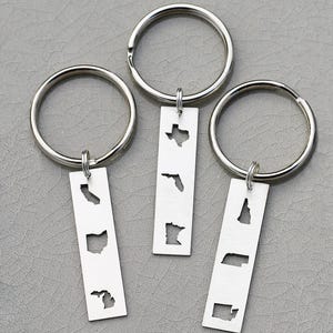 State Keychain Friendship Gift Moving • Long Distance Boyfriend Gift • Sterling Silver Guy Gift College Three Friends Long Distance