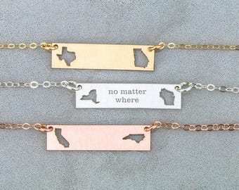Custom State Bar Necklace: Sterling Silver Friendship Jewelry