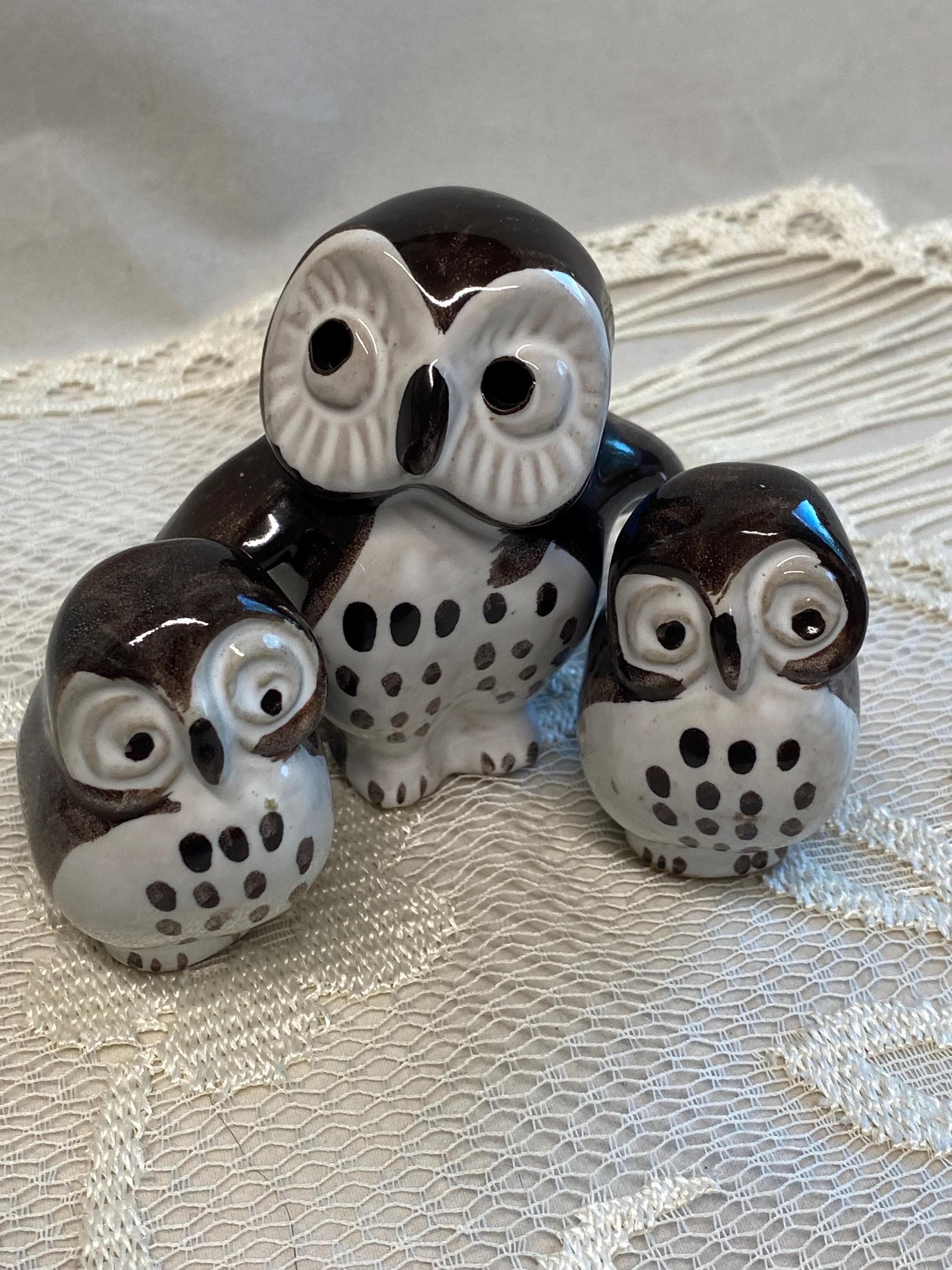 Adorable vintage mini ceramic Owl family figurines