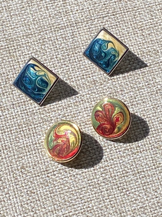 2 pair of vintage 1980s enamel earrings