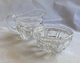Vintage Crystal Creamer and Sugar Bowl Set, Starburst Design