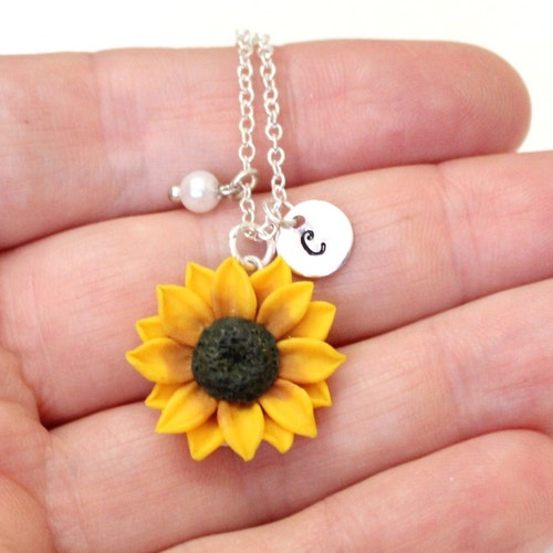 Sunflower Necklace Sunflower Jewelry Flower Necklace Yellow Etsy