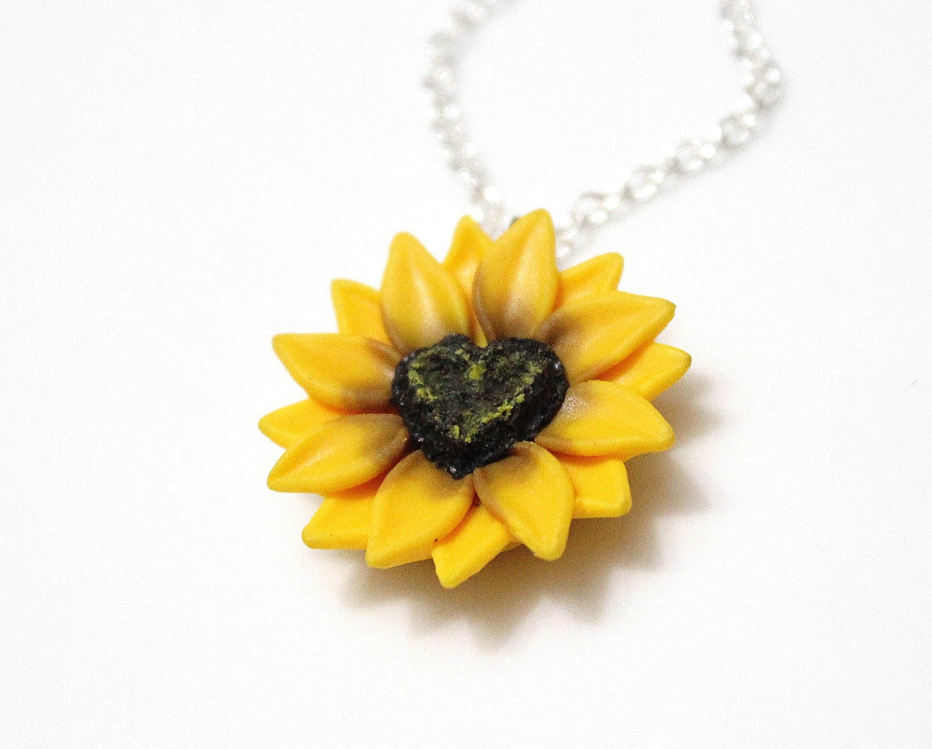 Sunflower Heart Necklace Sunflower Jewelry Gifts Yellow Etsy