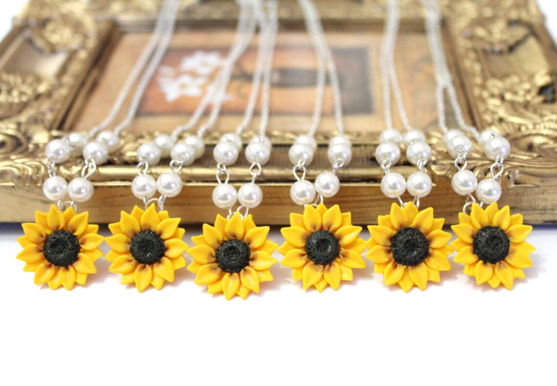 Set of 6 Sunflower Necklace Sunflower Jewelry Yellow Etsy