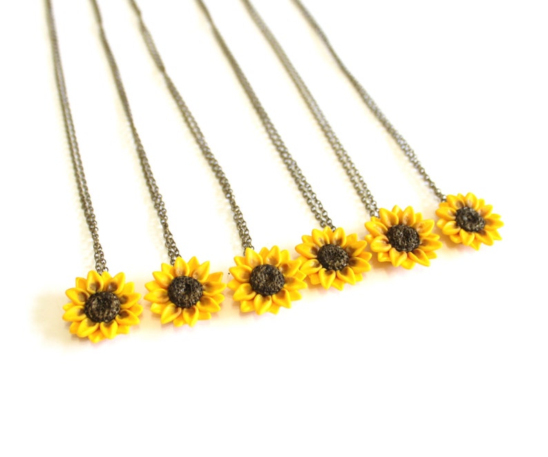 SET of 6 Sunflower Necklace Sunflower Bridal Sunflower Etsy
