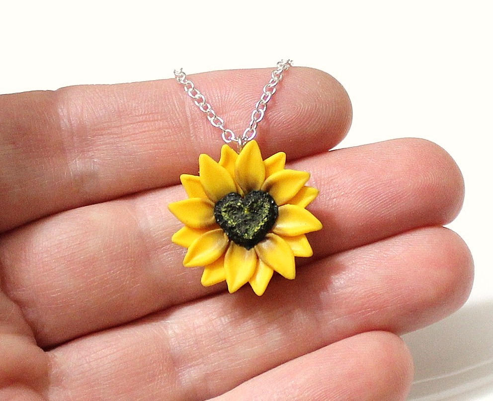 Sunflower Heart Necklace Sunflower Jewelry Gifts Yellow Etsy