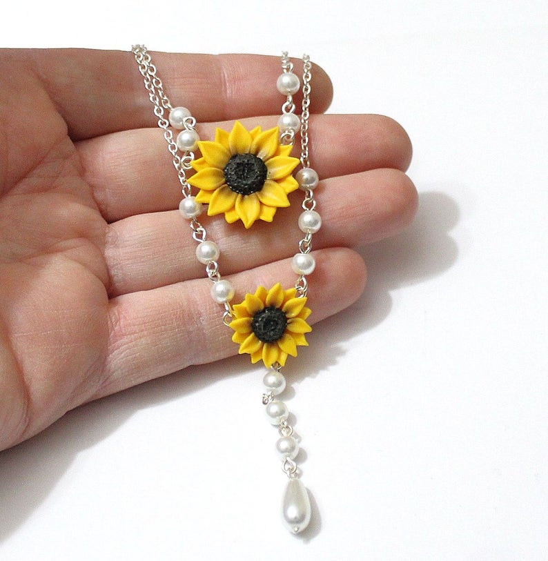 Sunflower Necklace Bridal Sunflower Bridesmaid Jewelry for Etsy Israel
