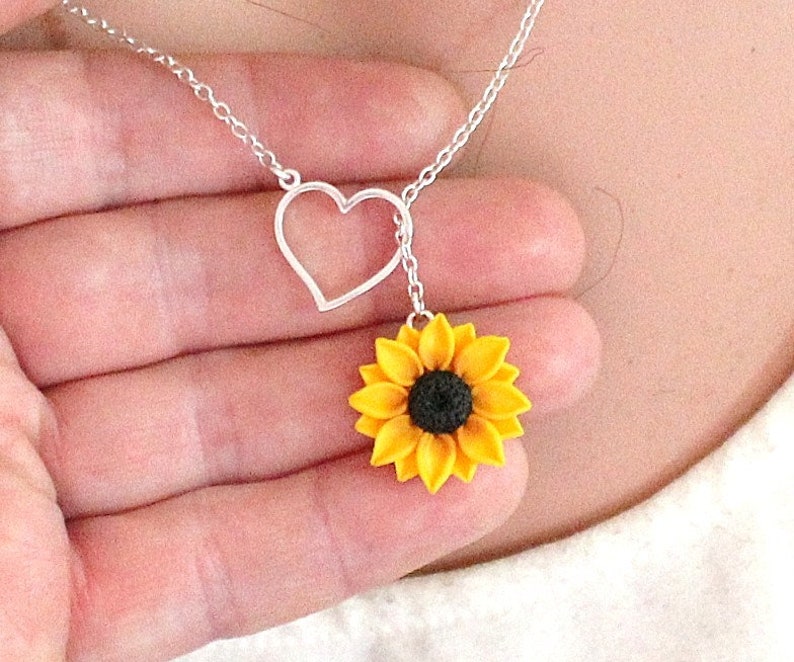 Sunflower Heart Lariat Necklace Yellow Wedding Sunflower Etsy