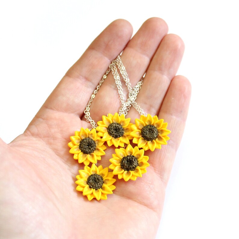 SET of 6 Sunflower Necklace Sunflower Bridal Sunflower Etsy