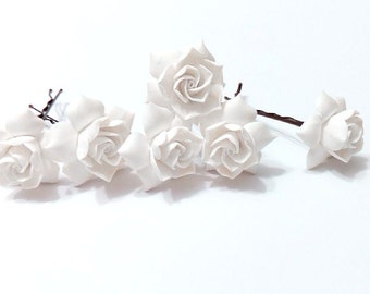 White gardenia hair flower Set of 6, white Gardenia Hair Clip, gardenia Hair pin, white Bridal Hair Flowers, gardenia, Wedding Hair Set of 6