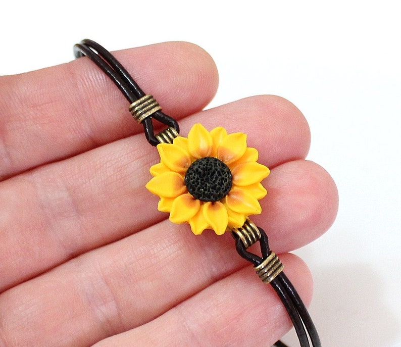 Sunflower Bracelet Sunflower Leather Bracelet Personalized | Etsy