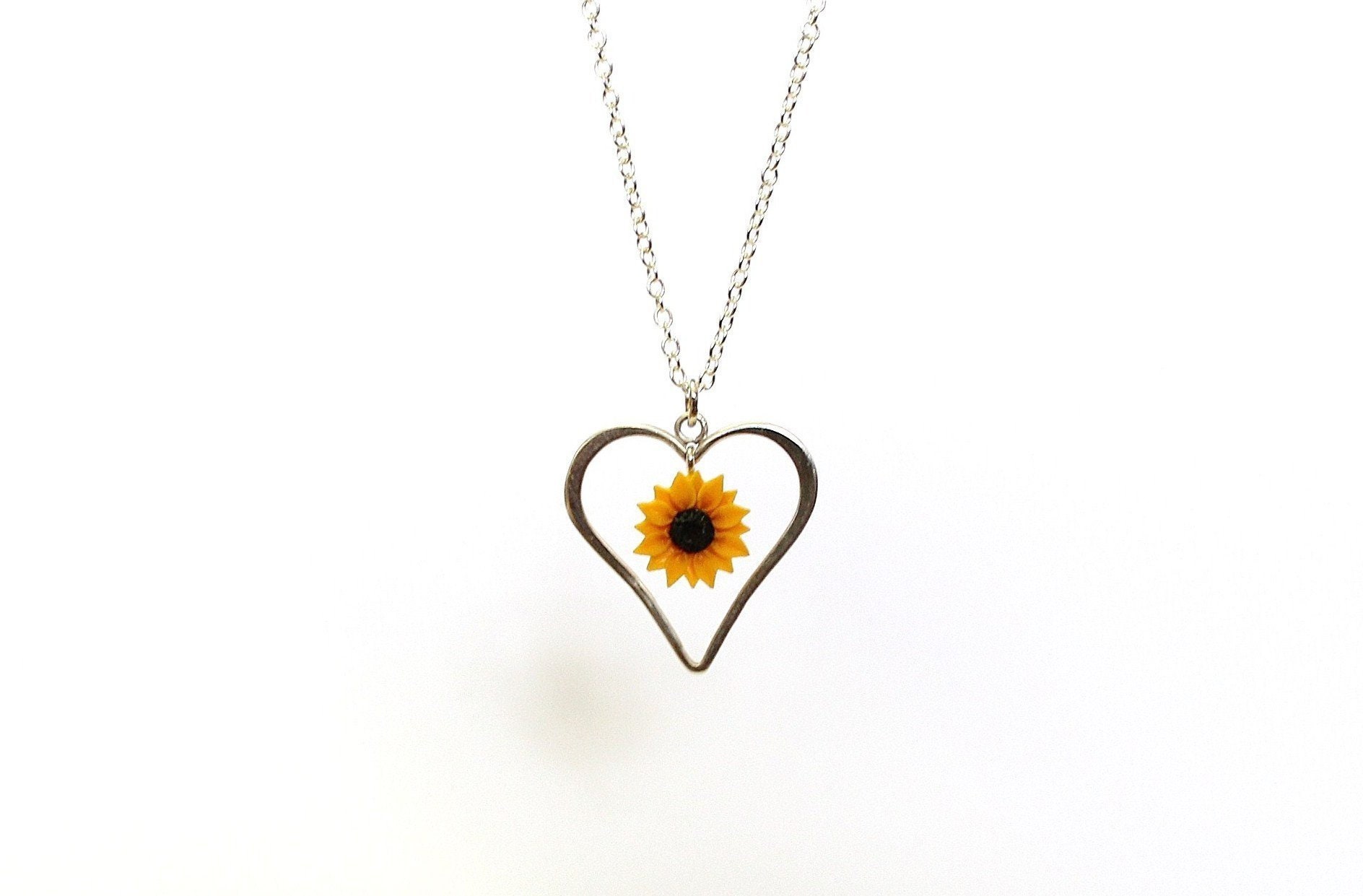 Sunflower Heart Necklace Sunflower Jewelry Sunflower bridal Etsy