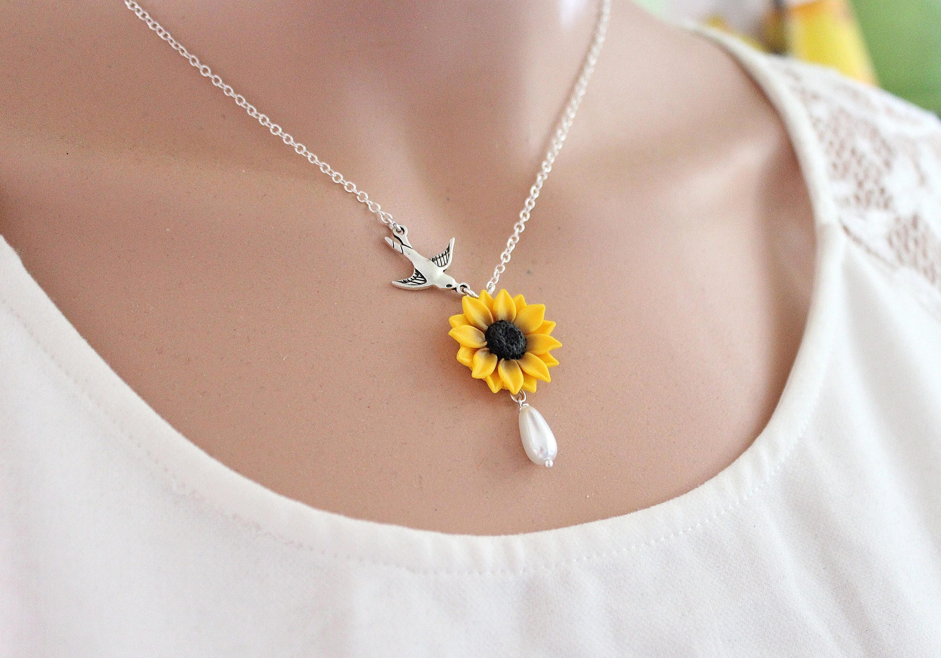 Sunflower Necklace Sunflower Jewelry Gifts Yellow Sunflower Etsy Israel
