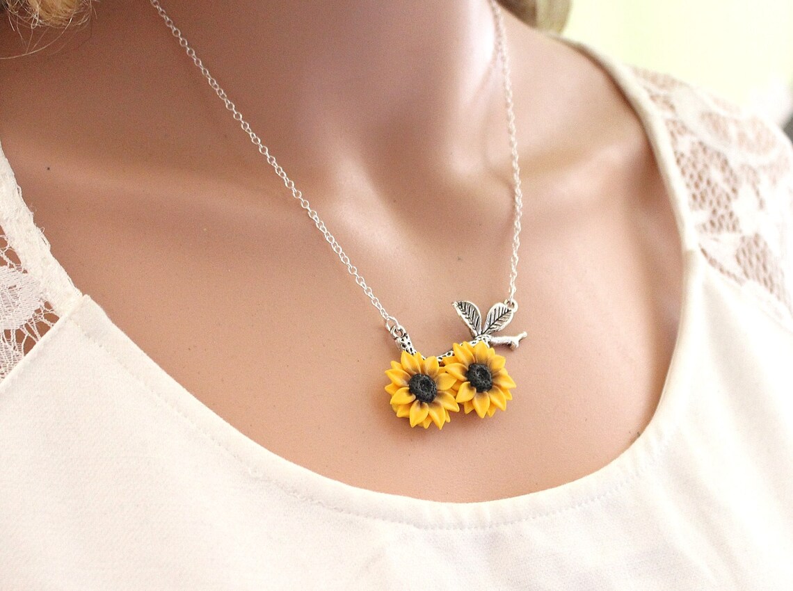 Sunflower Necklace Sunflower Jewelry Gifts Yellow Sunflower Etsy Israel