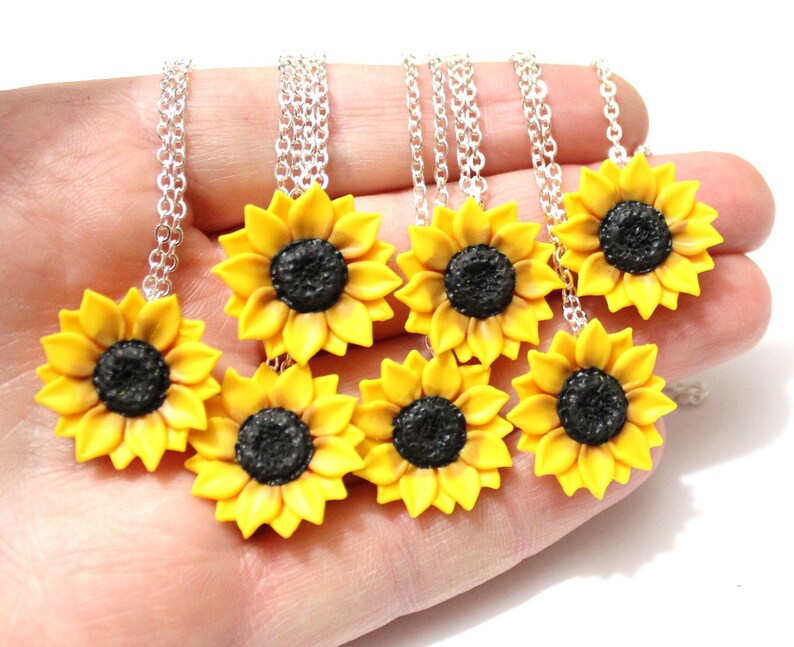 SET of 6 Sunflower Necklace Sunflower Bridal Sunflower Etsy