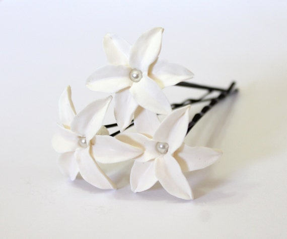 White Lily Hair Flower White Lily With Pearl Bridal Lily Etsy
