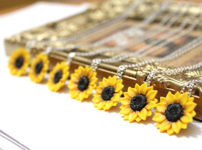 SET of 6 Sunflower Necklace Sunflower Bridal Sunflower Etsy