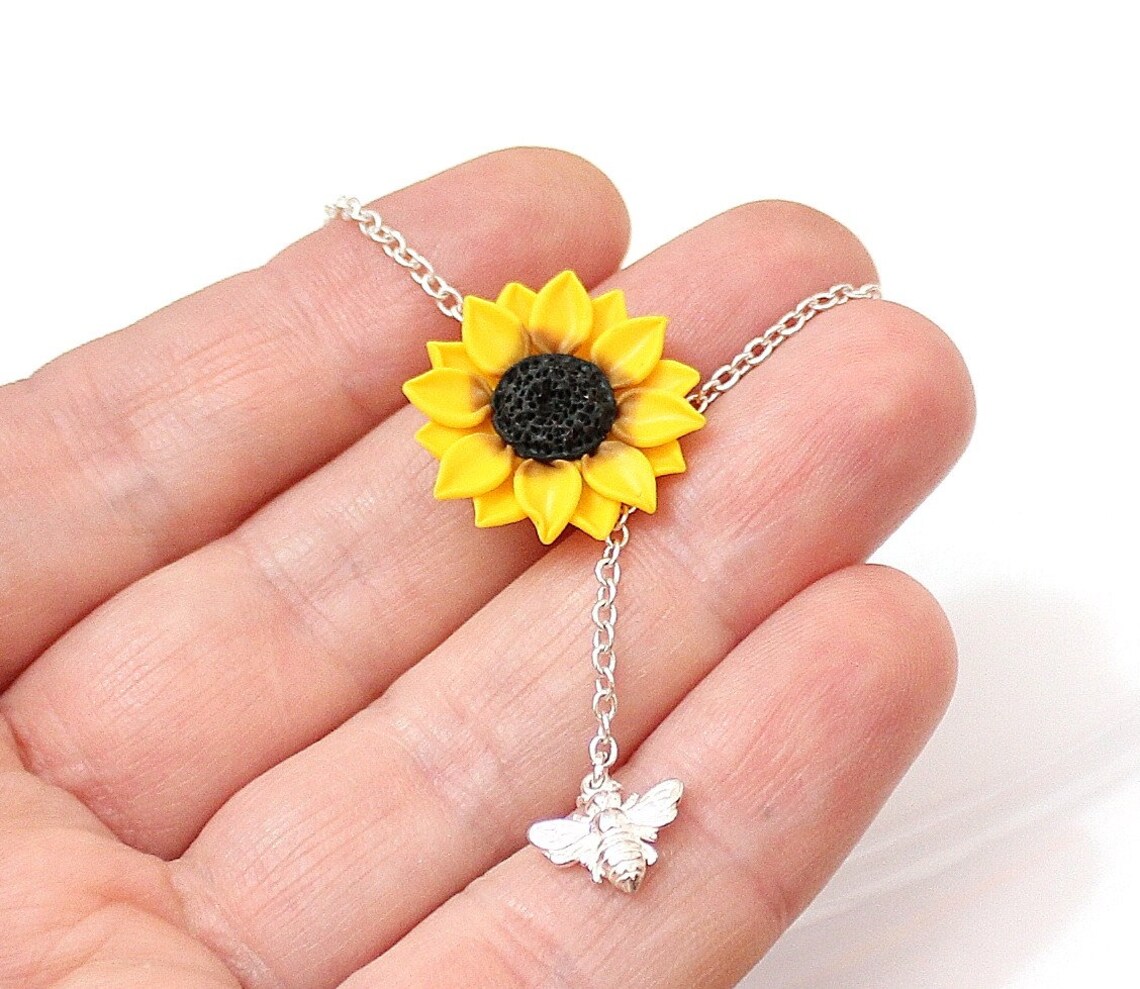 Sunflower Bee Lariat Necklace Bee and Sunflower Sunflower Etsy