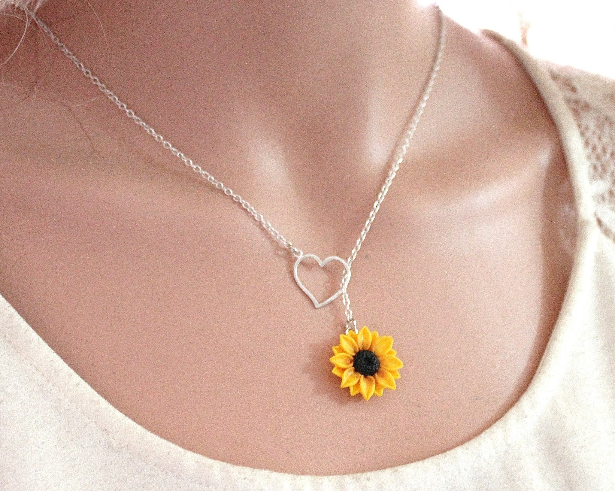 Sunflower Heart lariat Necklace Yellow Wedding Sunflower Etsy
