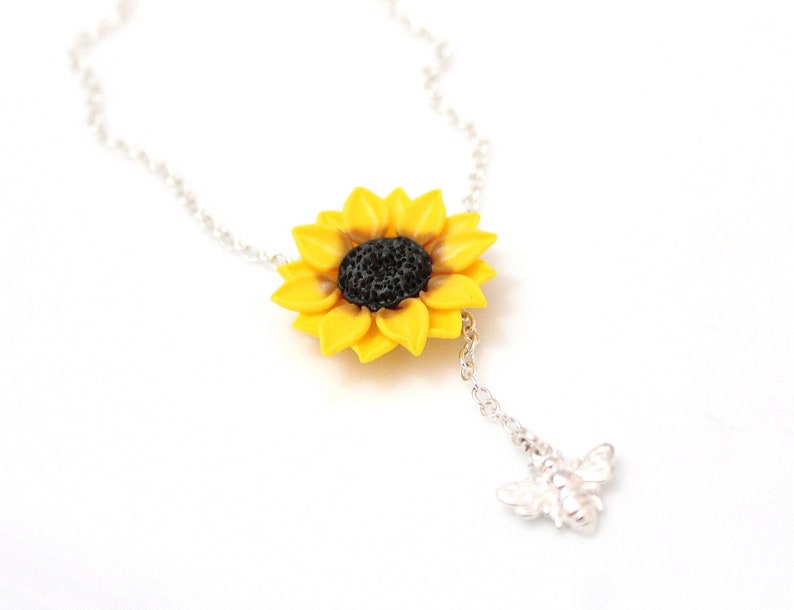 Sunflower Bee Lariat Necklace Bee and Sunflower Sunflower Etsy
