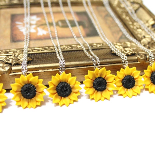 SET of 6 Sunflower Necklace, Sunflower Bridal, Sunflower Jewelry, Gifts, Sunflower Flower Necklace, Bridal Flowers, Bridesmaid Necklace