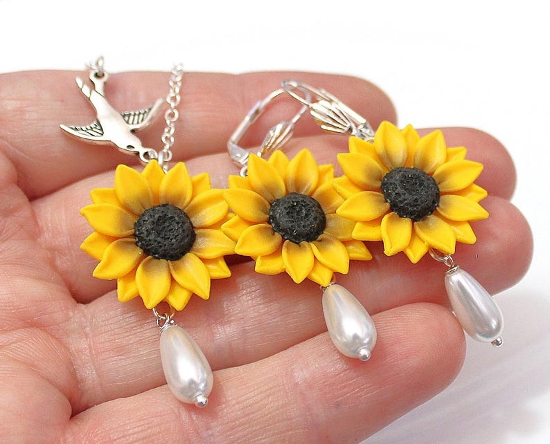 Wedding Sunflower Jewelry Set Necklace and Earrings Etsy