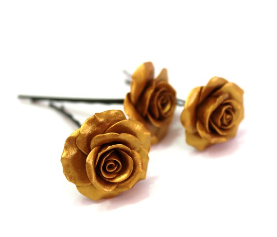 Gold Flower Clips Golden Clips Bridal Hair Clips Wedding Etsy