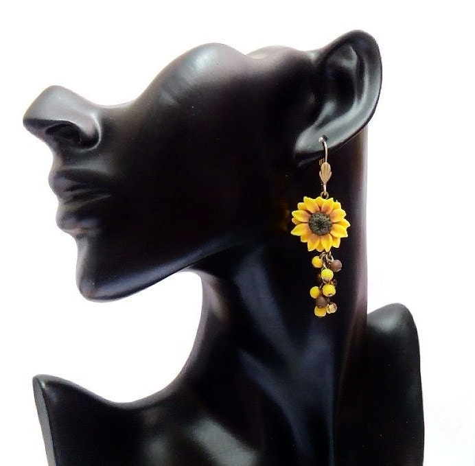 Yellow Sunflower Drop Earringsyellow Flower Drop Earrings Etsy
