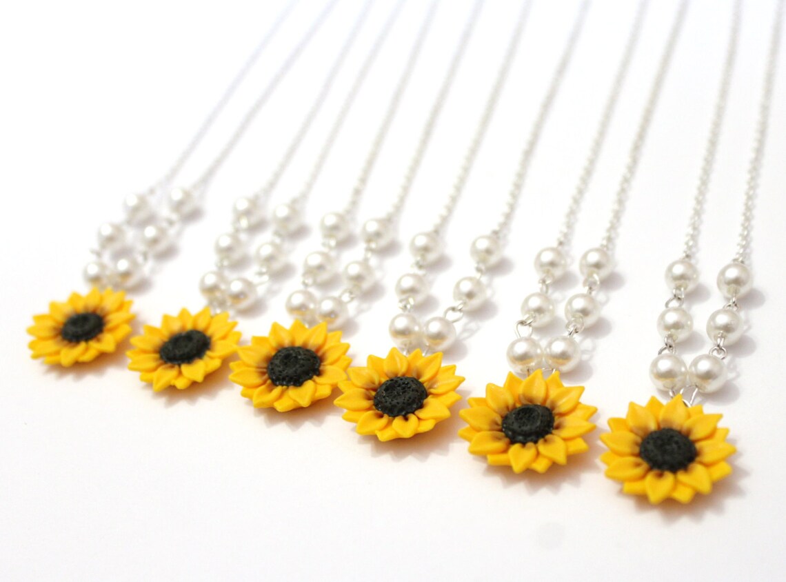 Set of 6 Sunflower Necklace Sunflower Jewelry Yellow Etsy
