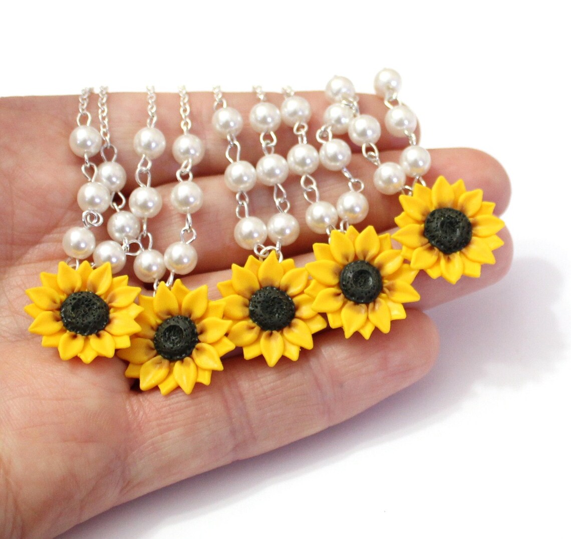 Set of 6 Sunflower Necklace Sunflower Jewelry Yellow Etsy