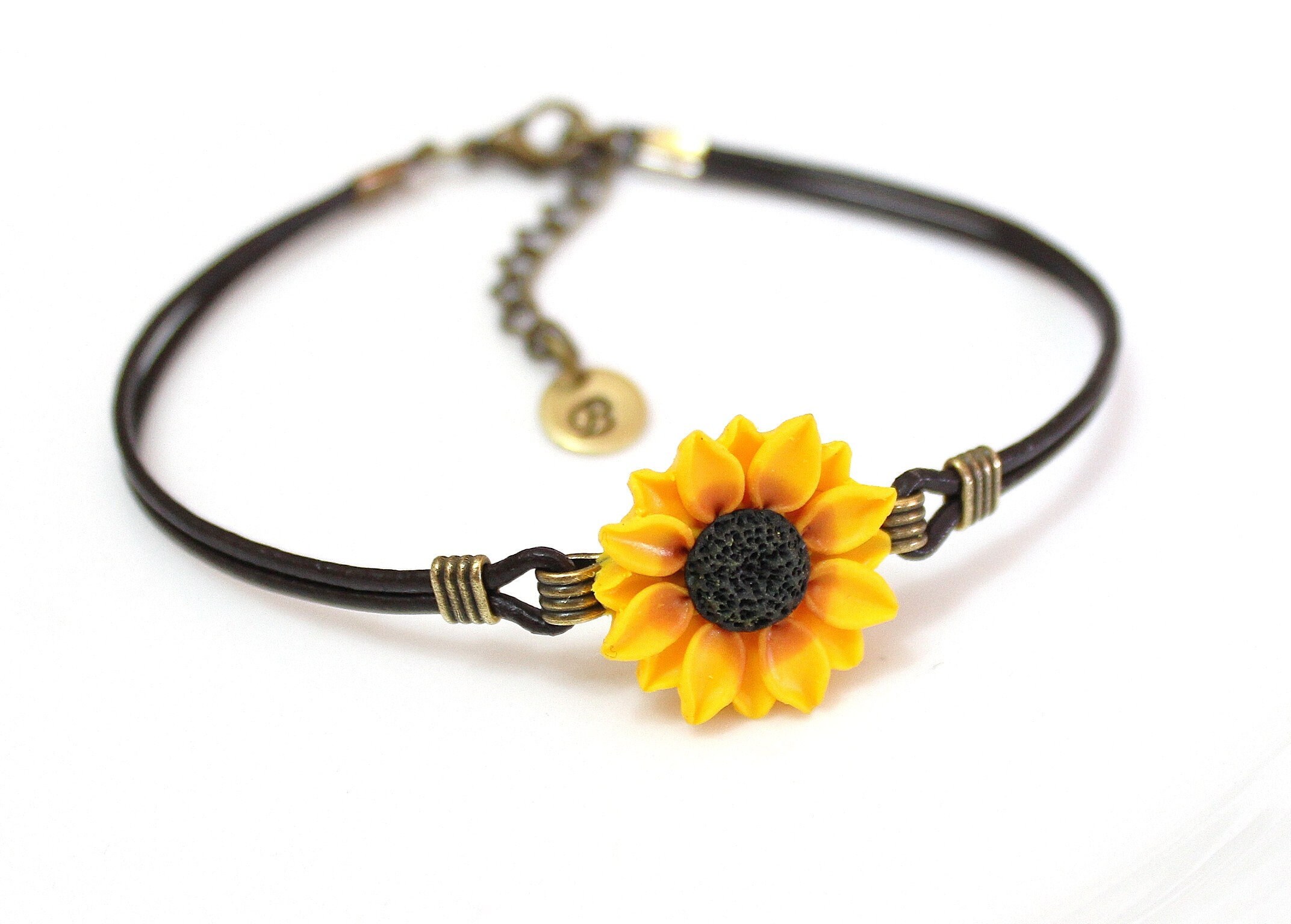 sunflower leather bracelet
