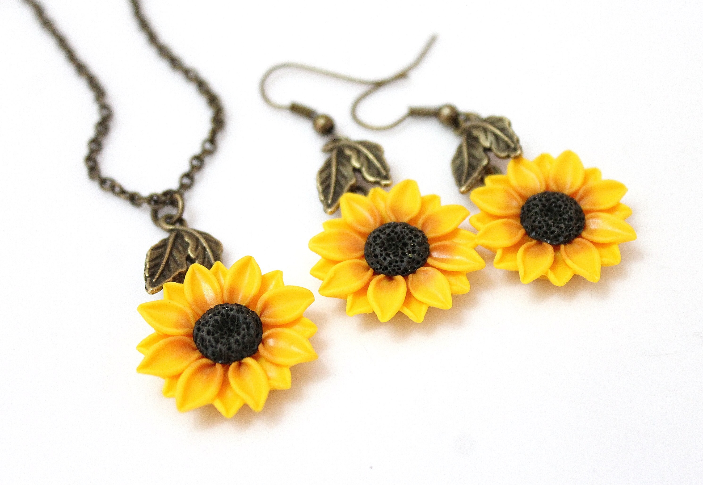 SET Sunflower Necklace and Earrings Sunflower Jewelry Etsy