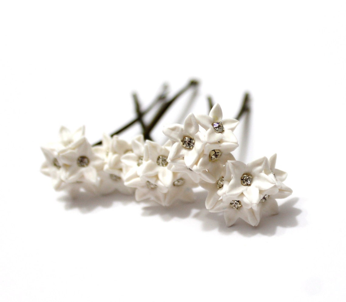 Small White Flower Hair Clips. White Wedding Flower. Hair Etsy