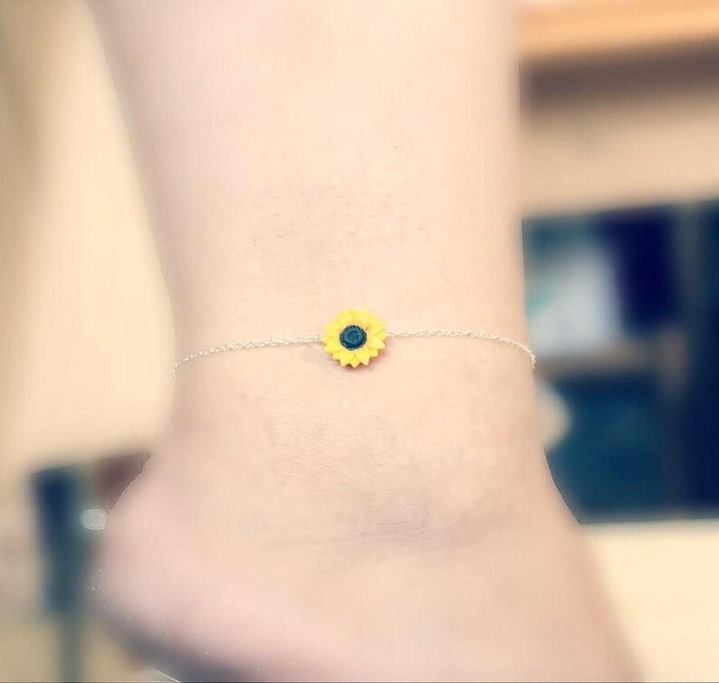Sunflower Anklet bracelet Sunflower Ankle Bracelet Sterling Etsy Israel